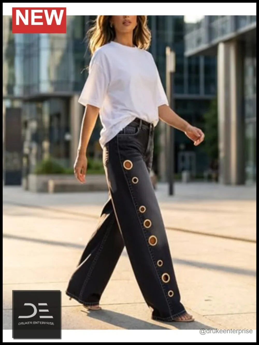 High Waisted Wide Leg Jeans with Grommet Eyelets Baggy Y2K Denim Pants